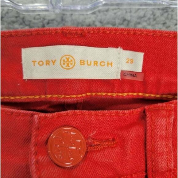 TORY BURCH Size 29 Jasper Red Emmy Ankle Snap Button Cuffs Skinny Jeans - Picture 4 of 12